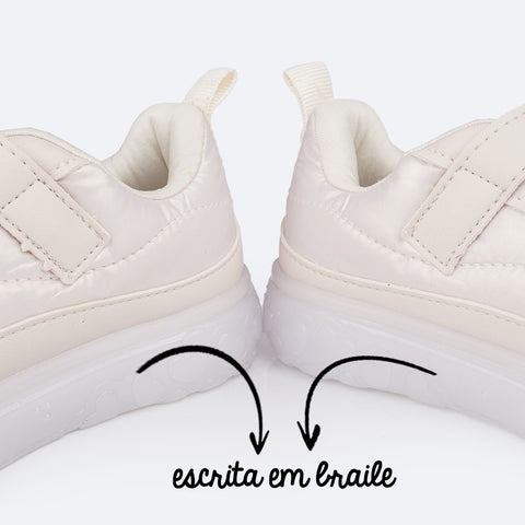 Tênis de Led Infantil Pampili Sneaker Luz Matelassê Comfy Bege