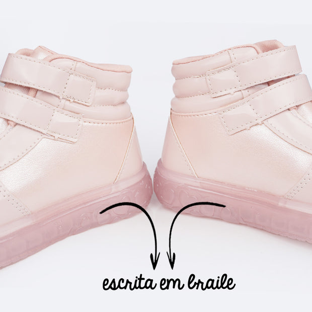 Tênis de Led Cano Médio Pampili Sneaker Luz Costura Ondulada Rosa Novo