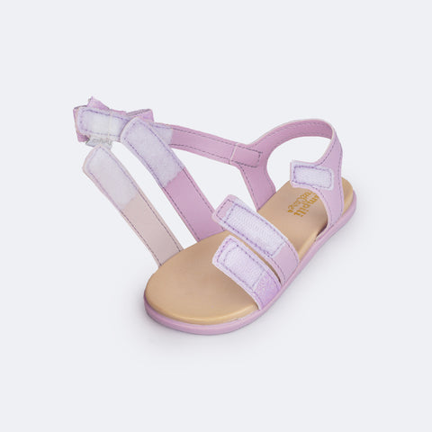 Sandália Papete Infantil Mini Fly Glitter Brilho Lilac - papete com velcro