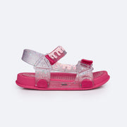 Sandália Papete Infantil Pampili Sun Glee Doce Glitter Pink e Rosa - lateral da sandália 