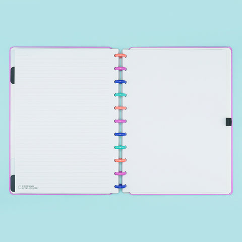 Caderno Inteligente Bubble Grande Lilás - abertura do caderno