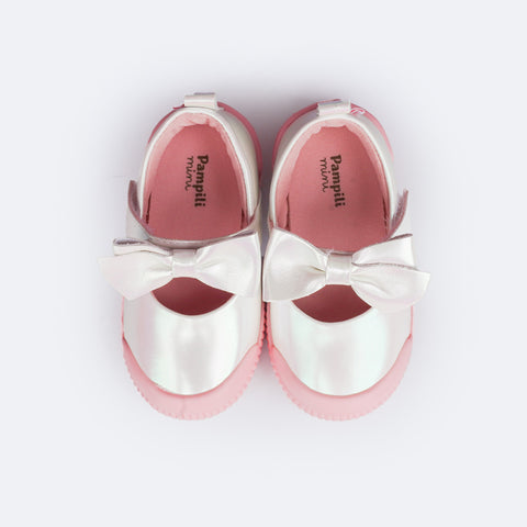 Tênis Infantil Feminino Pampili Yuyu Laço Branco Holográfico - sapato para bebê