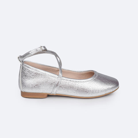 Sapato Infantil Pampili Ballet Texturizado Prata - lateral do sapato prata