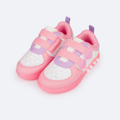 Tênis de Led Infantil Pampili Sneaker Luz Matelassê Holográfico Colorido - frente tênis infantil feminino
