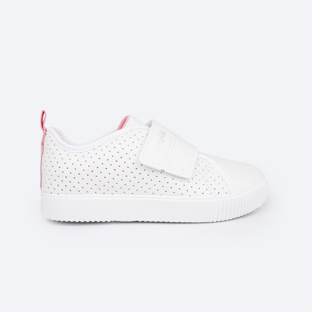 Tênis Escolar Infantil Pampili Luna Branco - Vem com Pulseira Porta Moedas - lateral do tenis com velcro