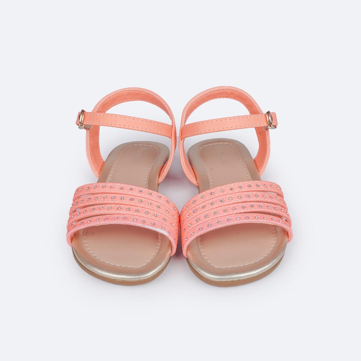 Sandália Infantil Primeiros Passos Pampili Mili Tiras Glitter e Strass Laranja - frente da sandália com glitter e strass