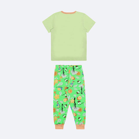 Pijama Infantil Alakazoo Brilha no Escuro Jardim Verde - costas do pijama