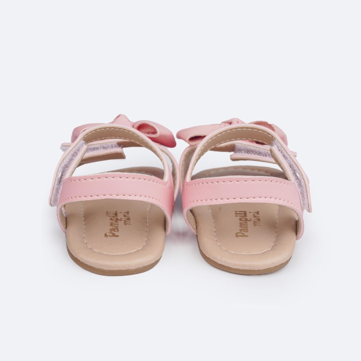 Sandália de Bebê Pampili Nana Laço Duplo Rosa Glacê - traseira da sandália