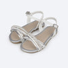 Sandália Infantil Pampili Mili Tiras Finas e Strass Branca e Prata