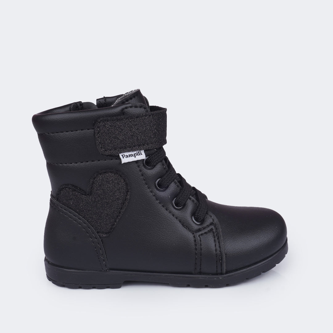 Bota Coturno Infantil Feminina Pampili Rubi Glitter Preta