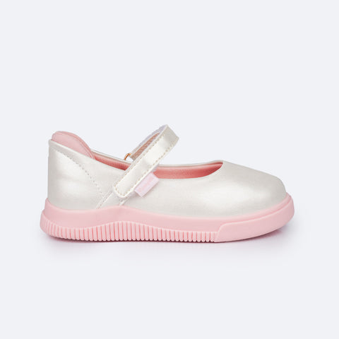 Tênis Infantil Feminino Pampili Pom Pom Perolado Branco - lateral tênis infantil