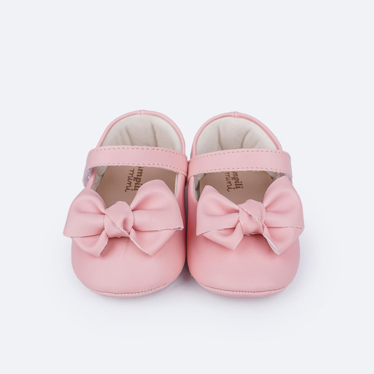 Sapato de Bebê Pampili Nina Laço Duplo Rosa Glacê