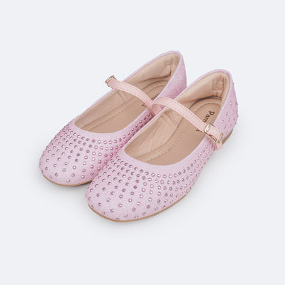 Sapatilha Infantil Pampili Ballet Glitter e Tachas Rosa Glacê