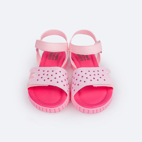 Sandália Papete Infantil Pampili Candy Glitter e Strass Rosa Giz - frente da papete