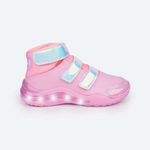 Tênis de Led Infantil Cano Médio Pampili SPK 35 Coração Comfy Rosa Bale Novo - lateral tênis infantil feminino