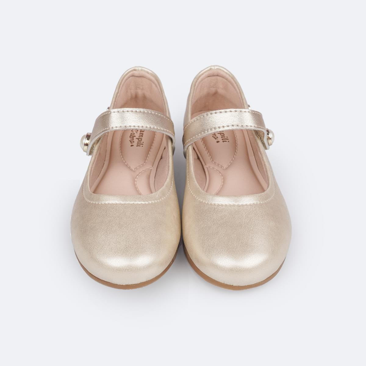 Sapato Infantil Pampili Angel Tira Superior Pérola Dourado
