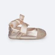 Sapato de Bebê Pampili Nina Bailarina Dourado - Vem com faixa de cabelo! - sapatilha de bailarina para bebê