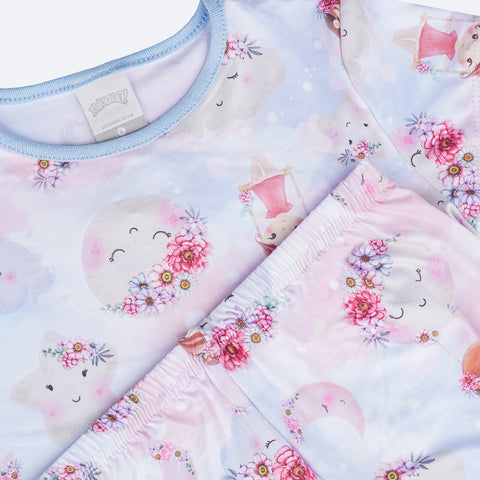 Pijama de Bebê Alakazoo Sonho Azul e Rosa - detalhes do pijama estampado