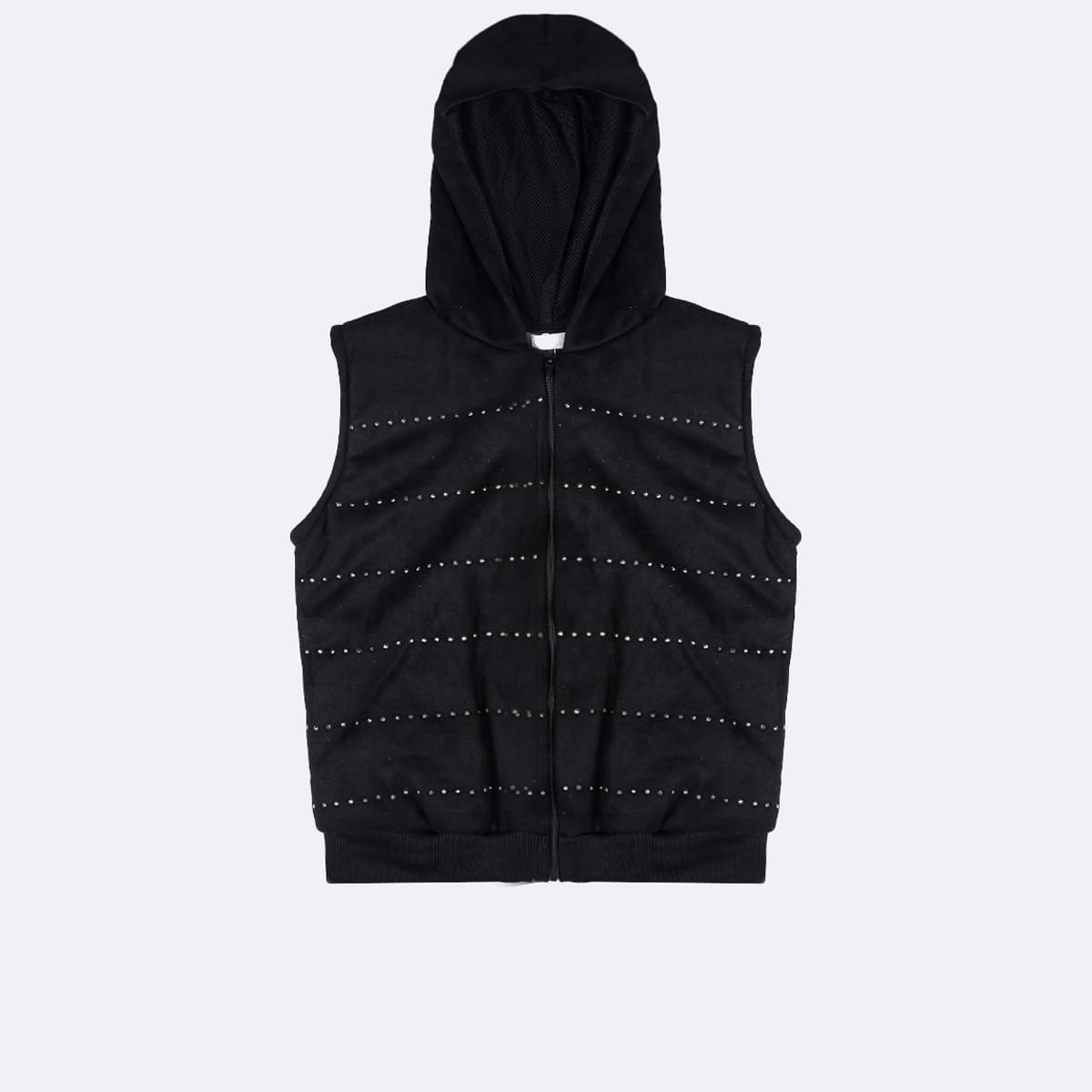 Colete Feminino Pampili Camurça Capuz Preto