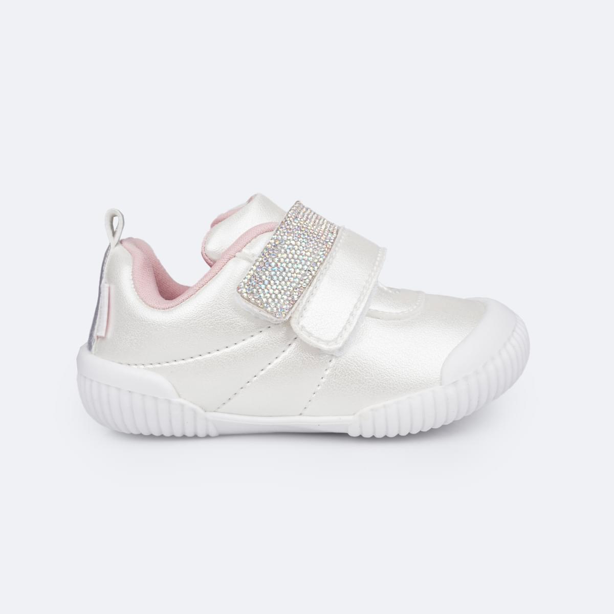 Tênis Infantil Feminino Pampili Yuyu Manta de Strass Branco
