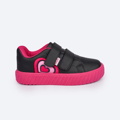 Tênis Infantil Feminino Pampili Bless Coração Comfy Preto e Pink - lateral tênis infantil feminino