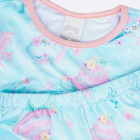 Pijama de Bebê Alakazoo Oceano Azul Dália - detalhes da estampa do pijama