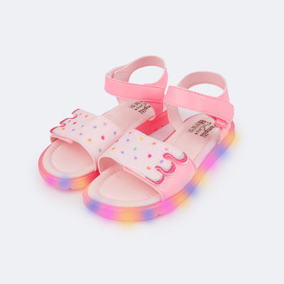 Sandália de Led Infantil Pampili Lulli Doce Rosa Bebê Colorida - sandália de led