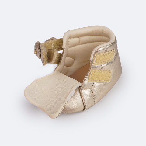 Bota de Bebê Pampili Nina Laço Dourada - velcro bota bebê