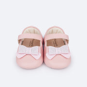 Sapato de Bebê Pampili Nina Momentos Especiais Laço Strass Rosa Glacê - frente do sapato com strass