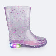 Bota Galocha de Led Infantil Pampili Lulu Glee Transparente Com Glitter Dots - bota para chuva
