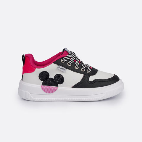 Tênis Infantil Feminino Pampili Branco e Pink Mickey Mouse © DISNEY - lateral do tênis do Mickey