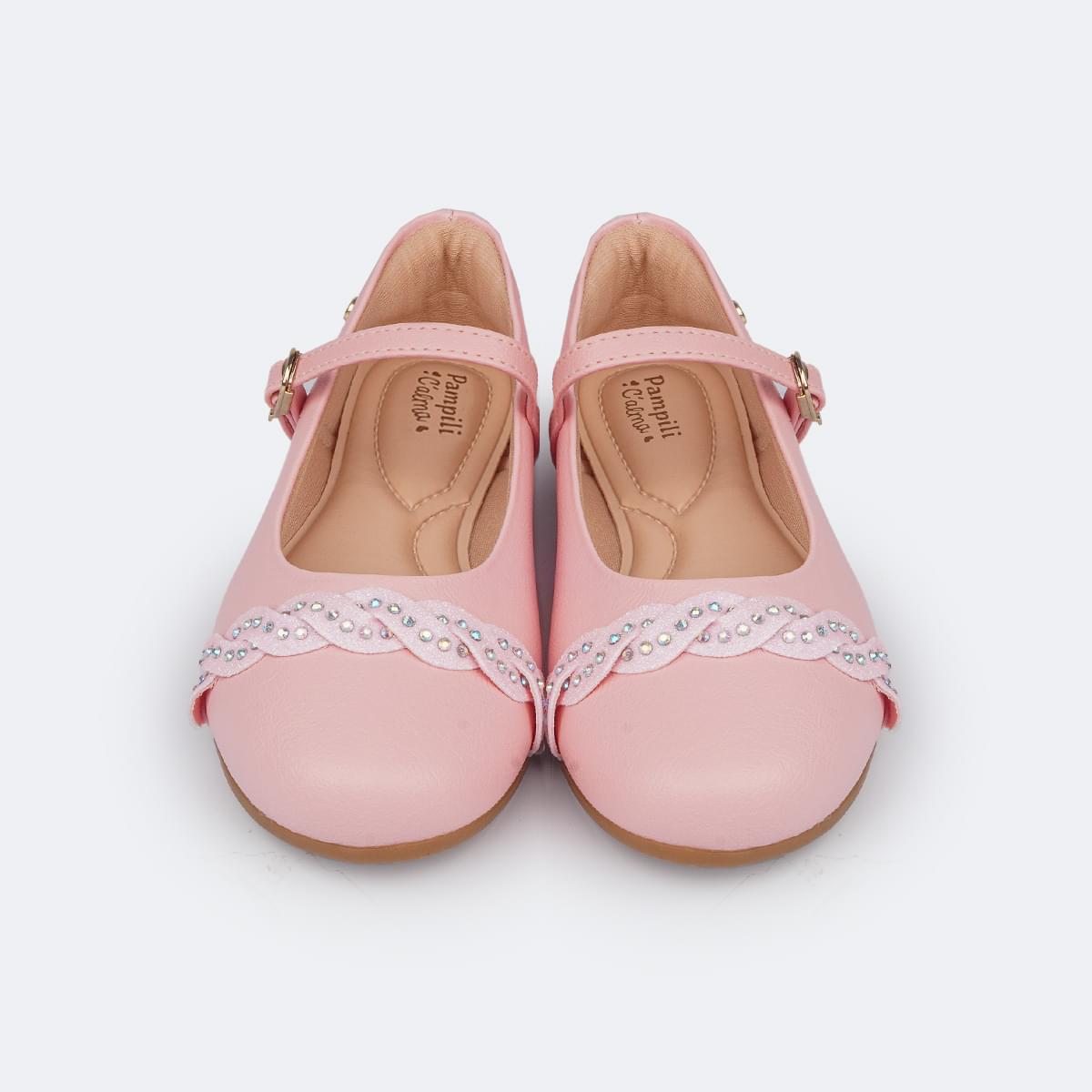 Sapato Infantil Feminino Pampili Angel Tira Glitter e Strass Rosa Glace - sapatilha infantil