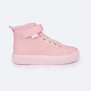 Tênis Cano Médio Pampili Bless Pelúcia e Perfuro Rosa Glace - lateral tênis infantil