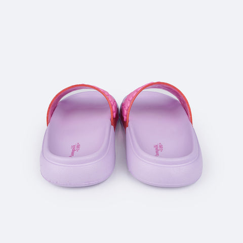 Chinelo Slide Infantil Pampili Fly Glee Corações Rosa e Lilás - traseira do chinelo glee