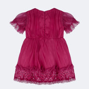 Vestido de Festa Infantil Bambollina Microtule e Paetê Pink - vestido de bebê para festa