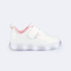 Tênis de Led Infantil Feminino Sneaker Luz Coração Verniz Branco