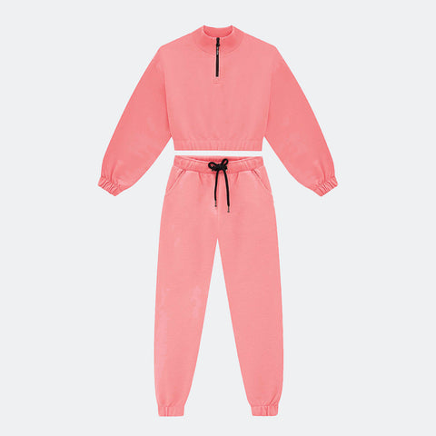 Conjunto Moletom Infantil Vic&Vicky Blusão Cropped e Calça Jogger Rosa Neon - conjunto infantil de moletom para menina