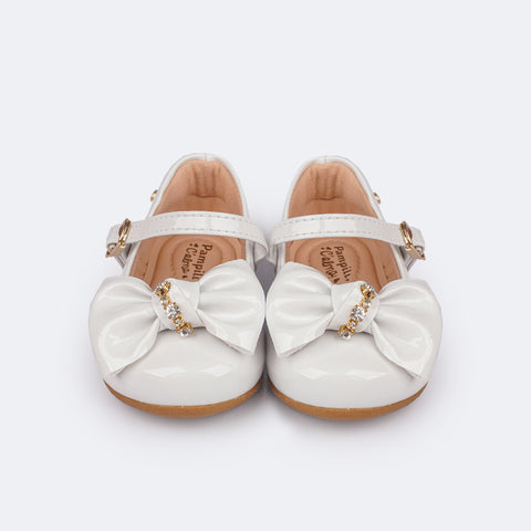Sapato Infantil Pampili Mini Angel Strass Branco Verniz  - sapato para batizado