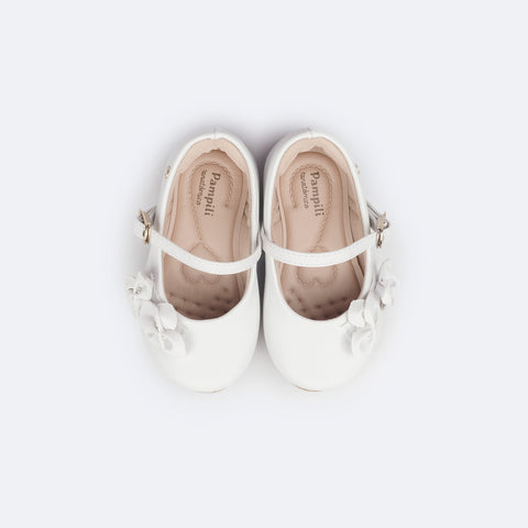 Sapato Infantil Pampili Mini Angel Flores e Pérolas Branco