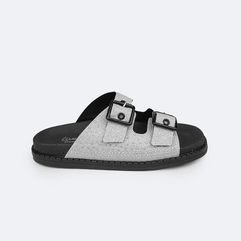 Sandália Birken Feminina TWN Zaya Glitter e Tachas Prata