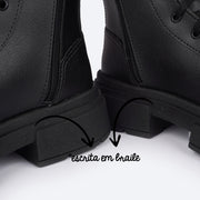 Bota Coturno Feminina Tweenie Store Positive Vibes Preto - Tag com Playlist - detalhe em braile