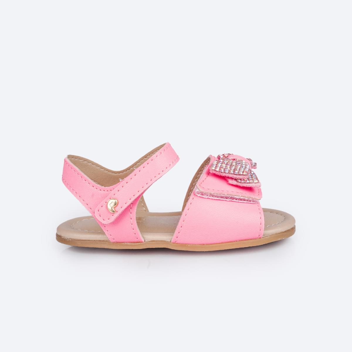 Sandália de Bebê Pampili Nana Laço Duplo Strass Rosa Neon