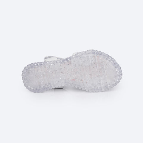 Sandália Papete Infantil Pampili Candy Glitter Flocado Branca - solado antiderrapante