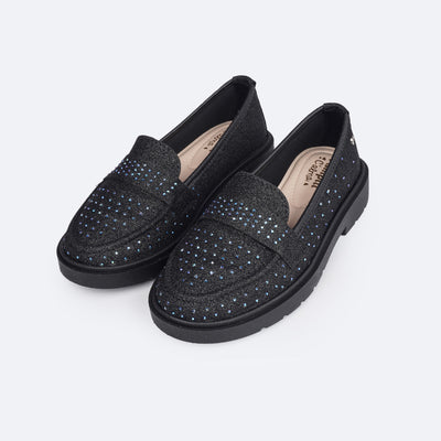 Sapato Infantil Pampili Tifany Mocassim Glitter Preto