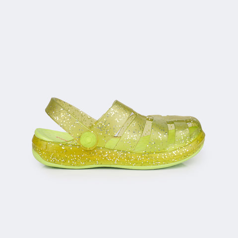 Sandália Crocker Infantil Pampili Glee Glitter Verde Neon - lateral da crocker Pampili