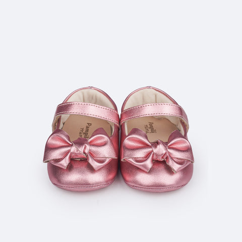 Sapato de Bebê Pampili Nina Laço em Nó Rosa Claro - frente do sapato