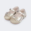 Sapato Infantil Pampili Mini Angel Laço Duplo Glitter e Strass Dourado