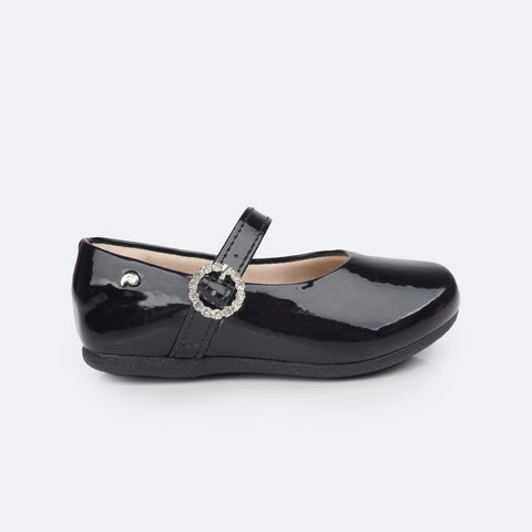 Sapato Infantil Pampili Mini Angel Fivela com Strass Verniz Preto