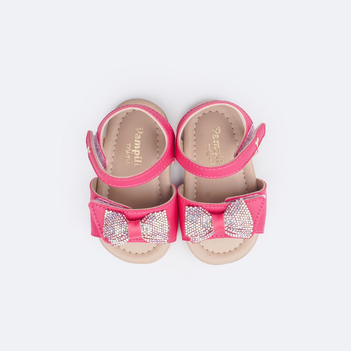 Sandália de Bebê Pampili Nana Laço com Nó e Strass Pink Maravilha