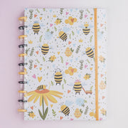 Caderno De Disco A4 Buendía Busy Bees Branco e Amarelo - frente do caderno de abelha